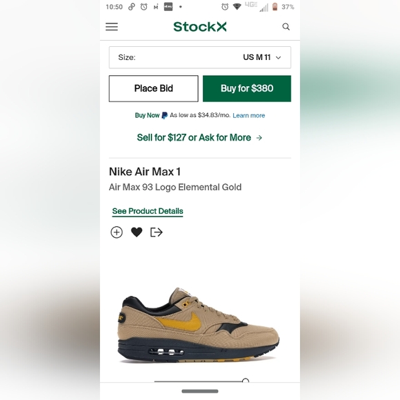 Nike Air Max 1 🔥Vintage🔥 "Carhartt" Elemental Gold/Black. - Picture 9 of 10